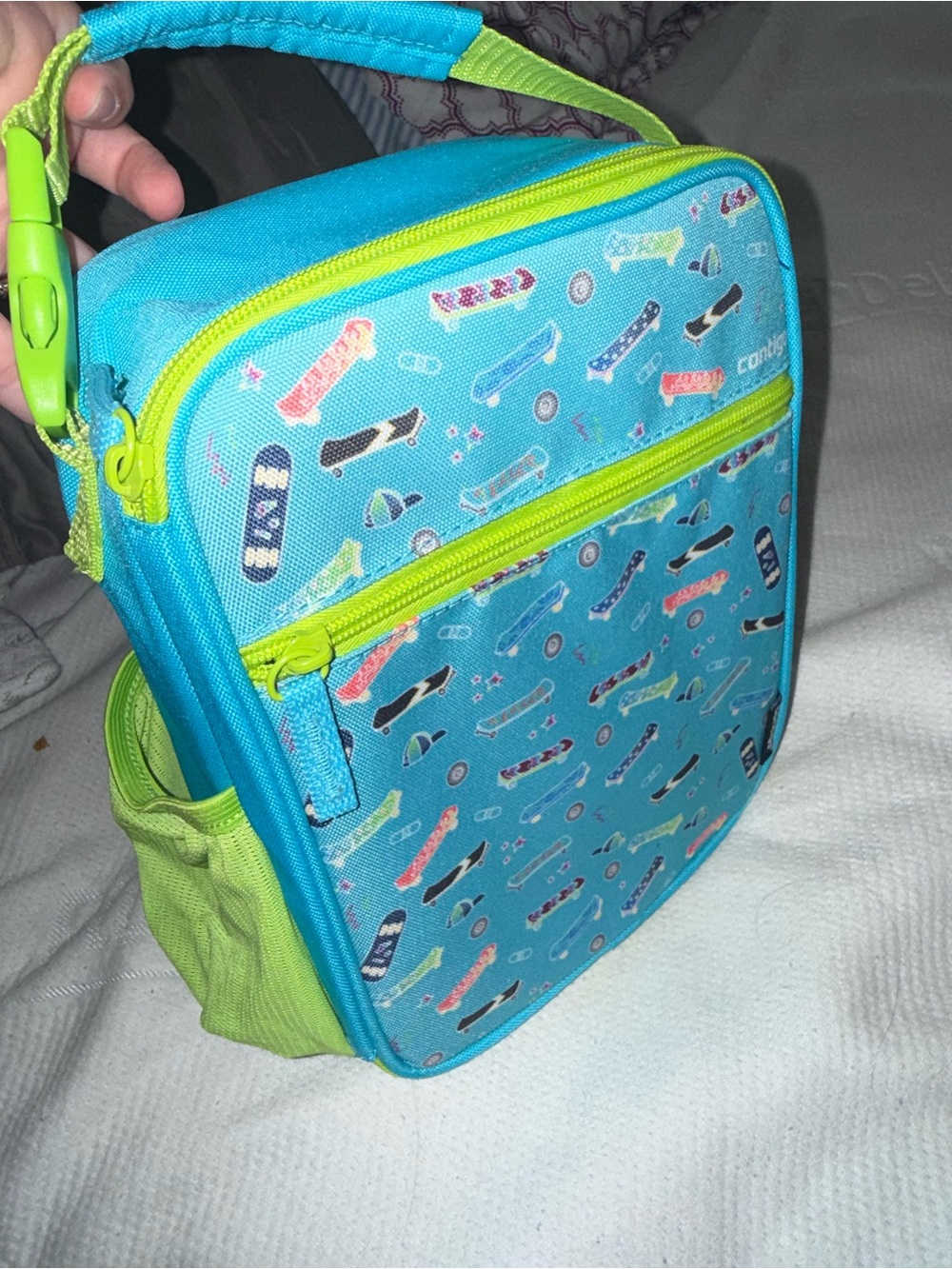 Kids Blue & Lime Skateboard Print Lunch Bag - Comfort Fit